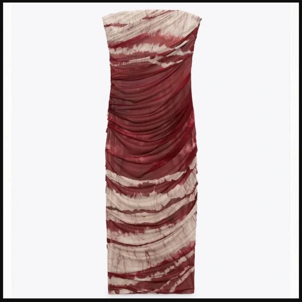 ZARA PRINTED MESH TUBE MIDI DRESS